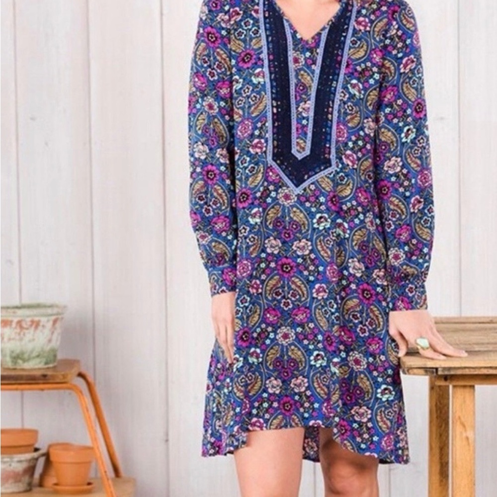 Matilda Jane Size Medium Floral Paisley Long Sleeve Embroidered Crochet Dress‎